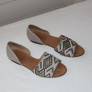 Anthropologie Latigo Molly Embroidered Leather Light Grey Flat